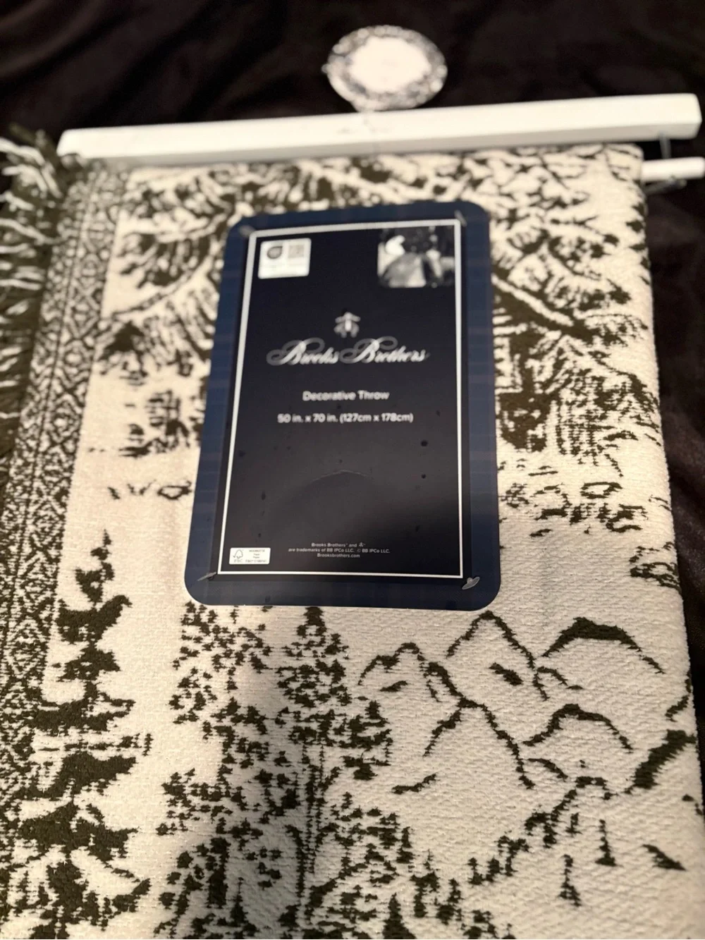 Brooks Brothers Cream and Olive Green Decorative Throw